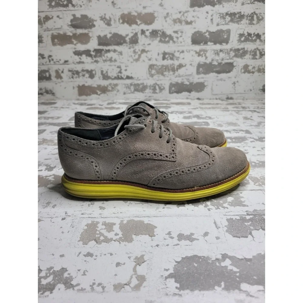 Cole Haan‎ Lunargrand Mens US 10 Wingtip Suede Oxford Shoes Gray Yellow